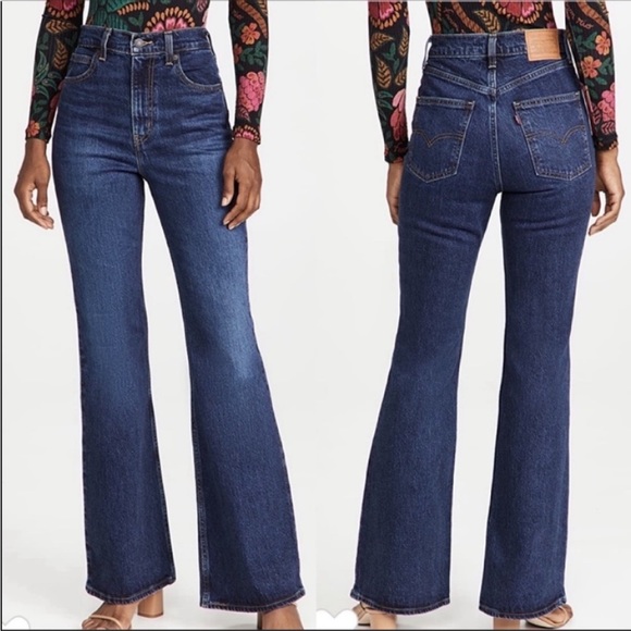 Levi's Premium Ribcage 70's High Flare High Rise Jeans: Sonoma Train - Dark Wash
